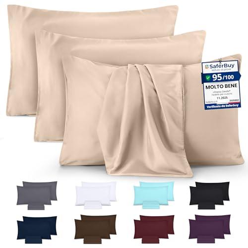 Utopia Bedding - Federe Set Di 4-50 x 75 Cm - Copricuscino In Poliestere - Morbida Spazzolata Microfibra Federe Con Chiusura A Busta - Beige