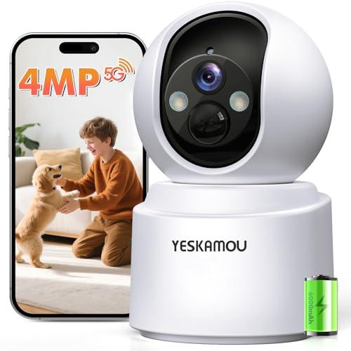 YESKAMOU Telecamera WiFi Interno 4MP 2.5K con Batteria 6000mAh