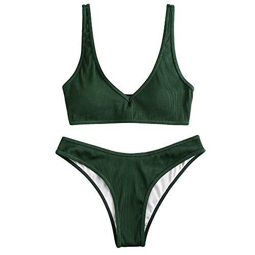 ZAFUL Set Bikini Imbottito da Donna, Costume da Bagno Bikini con Scollo a V Testurizzato Estate