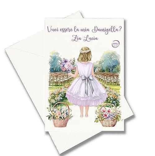 Biglietto personalizzato richiesta Damigella bambina con busta bianca idea nozze matrimonio proposta vuoi essere la mia damigella