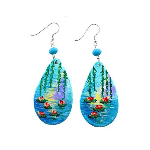 Orecchini Stagno di Ninfee e Salice di Monet in Ceramica Dipinta a Mano
