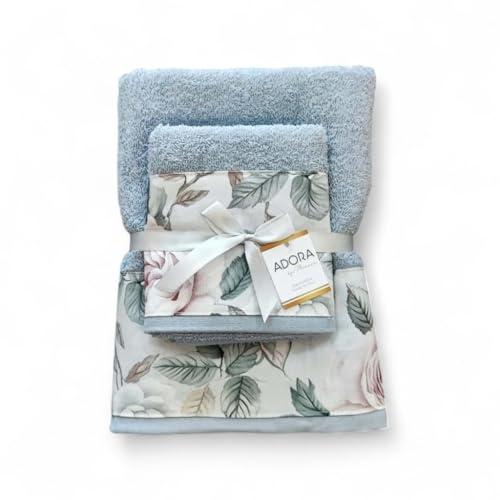 Set di Asciugamani da Bagno in Cotone Made in Italy con Bordo Fantasia