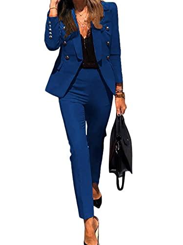 Minetom Completo da Donna Elegante Blazer e Pantaloni Blu