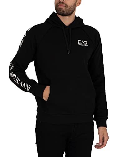 Emporio Armani EA7 Uomo Felpa con Cappuccio con Logo sul Torace, Nero, M