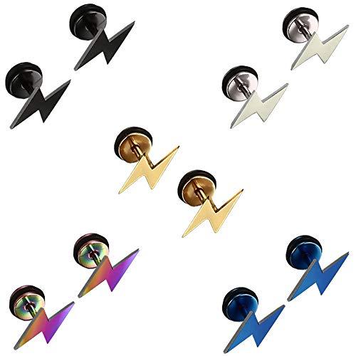 Epoch World Orecchini Fulmine - Set da 5 Paia in Acciaio Inossidabile