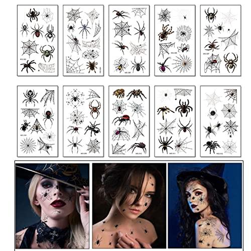 Halloween Tatuaggi Temporanei Ragni - 10 Fogli per un Look Spaventosamente Realistico