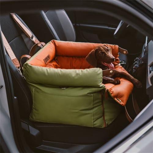 Funnyfuzzy, Seggiolino auto per cani di piccola e media taglia fino a 15,9 kg, impermeabile e lavabile, per viaggi e casa, portatile e sicuro (verde)