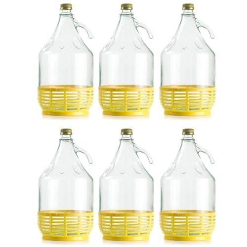 Set 6 Damigiane in Vetro da 5L con Tappo a Vite e Cestello - Firmadigaranzia srl