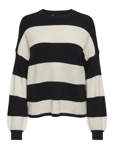 ONLY Onlatia L/S Stripe Maglione Knt Noos, Black/Stripes:Whitecap Gray Melange, M Donna