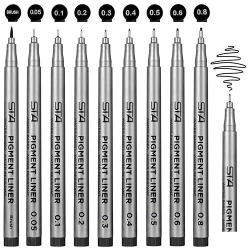 Beupro Fineliner, Set di 9 penne a punta fine, tratto nero