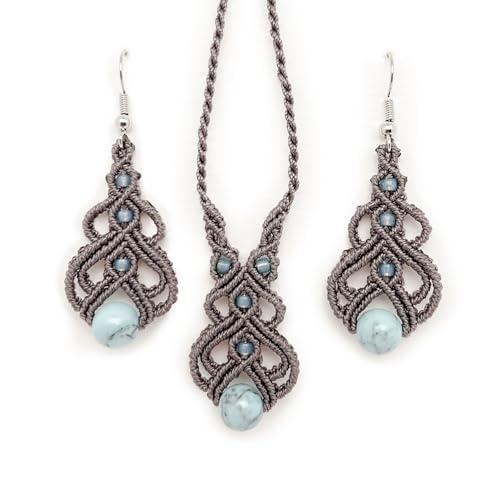 Parure Collana e Orecchini Aulite Macramè - Eleganza Etnica Bohemien