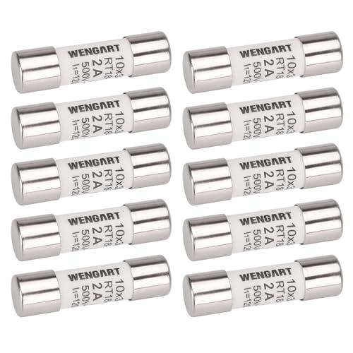 Wengart Inserto Fusibile Cilindrico AC RT18-32 (RO15), 2A, 500V, 10x38mm (Confezione da 10)
