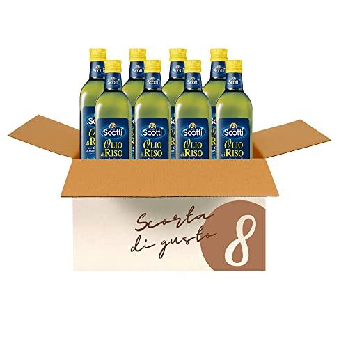 Riso Scotti Olio di Riso - Bottiglia Olio di Riso per Condimenti e Fritture Delicate - Sapore Dolce per Cibi Freddi e Insalate - Fonte di vitamina E, 0,75L x 8 pz