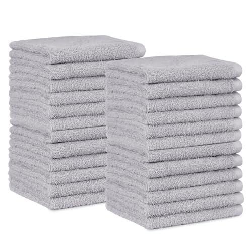 Amazon Basics Set Asciugamani Bagno Spugna 100% Cotone Asciugamani Viso 30x30 cm, Grigio, Confezione 24 Pezzi