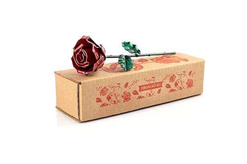 Forging Art Bcn® Rosa Eterna in Ferro Forgiato a Mano - Rosso/Verde senza Base