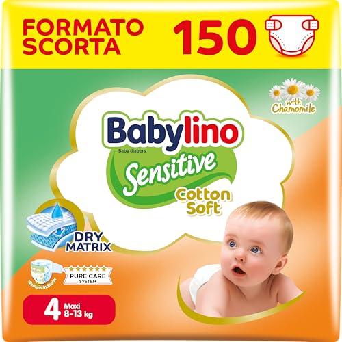 Babylino Sensitive Cotton Soft Pannolini Taglia 4 Maxi (8-13kg) 150 Unità