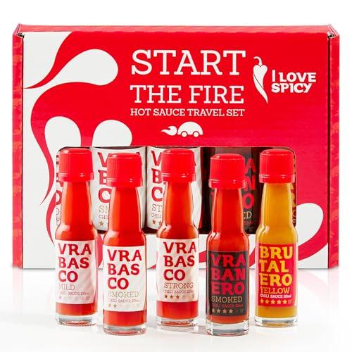 Start the Fire Set da Viaggio – 5 x 20 ml Salse Piccanti Artigianali Fermentate – Kit Degustazione Tascabile – Confezione Regalo per BBQ e Amanti del Piccante