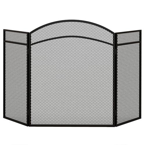 HOMCOM Schermo Parascintille per Camino Pieghevole a 3 Pannelli