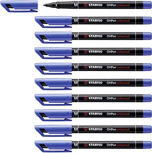 STABILO OHPen universal Permanente - Marcatore Blu, Punta Media, Confezione da 10