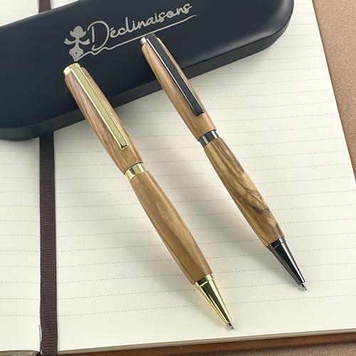 Set di 2 penne personalizzate in legno d'ulivo