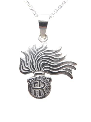 Fiamma dell'Arma dei Carabinieri: Ciondolo e Catenina in Argento 925 - Misura Grande