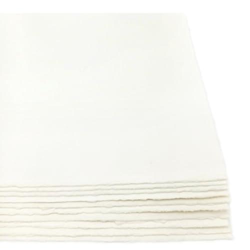 Fogli in Carta A4 Riciclata Fatta a Mano, con Bordi irregolari, 21x29,7cm, 250 g/m2, Confezione da 10, per inviti, biglietti, partecipazioni, Made in Italy (Bianco)