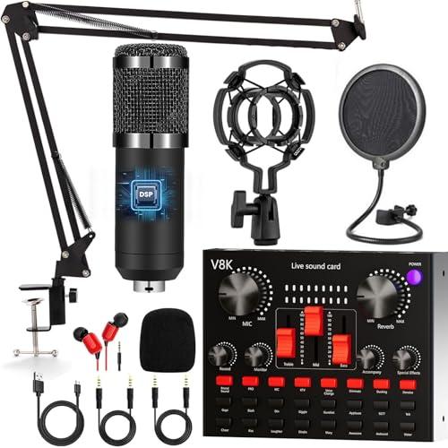 Kit Podcast Professionale con Scheda Audio, Microfono a Condensatore e Accessori