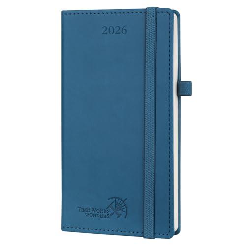 POPRUN Agenda Settimanale Piccola 2026 16,5 x 9 cm, Copertina Rigida in Pelle Vegana, Agenda 2026 Tascabile, Carta Spessa da 80 GSM, Blu Notte
