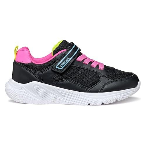 Geox J SPRINTYE Girl Sneaker, Black/Fluo Fucsia, 32 EU