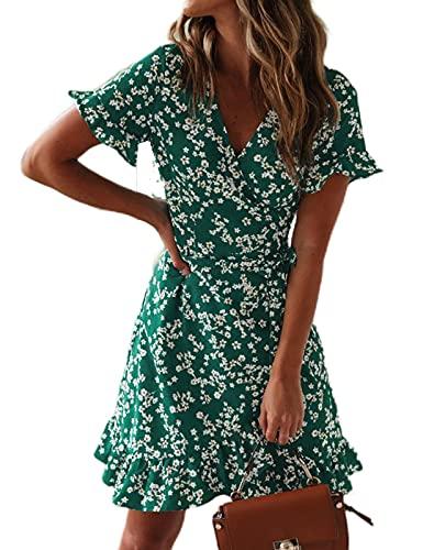 TOPLAZA Abito da Spiaggia Donna Estivo Chiffon Stampa Floreale Scollo a V