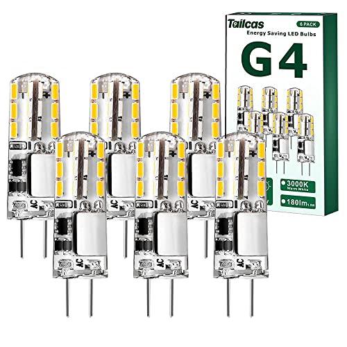 Tailcas G4 LED 12V Lampadina, 1.5W Equivalente a 20W Alogena, 3000K, 6 Pezzi