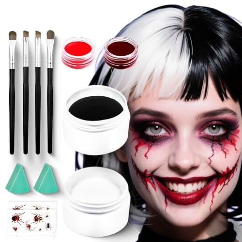 Kit Trucco Halloween Professionale: Bianco, Nero, Rosso, Sangue Finto, Accessori Inclusi