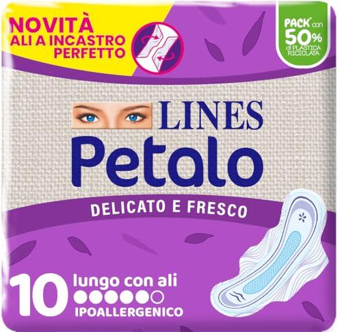 Lines Petalo Ultra Lungo con Ali - Assorbenti Ipoallergenici per Flussi Normali, 10 Pezzi