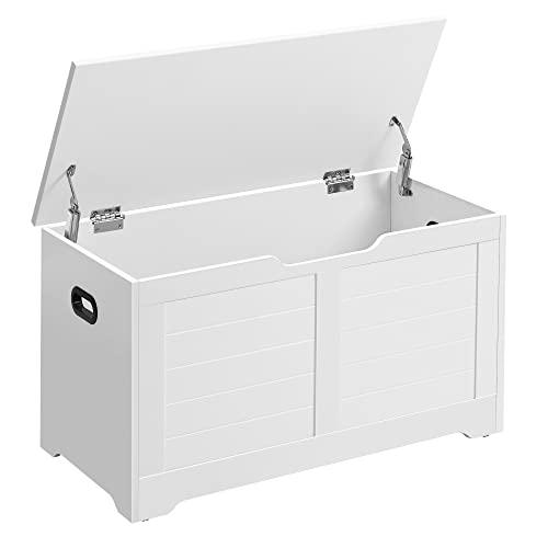 VASAGLE Cassapanca, Panca Portaoggetti, Pouf Organizzatore con 2 Cerniere di Sicurezza, Scarpiera, Stile Rustico, 40 x 100 x 46 cm, per Corridoio, Camera da Letto, Soggiorno, Bianco Nuvola LSB060T14