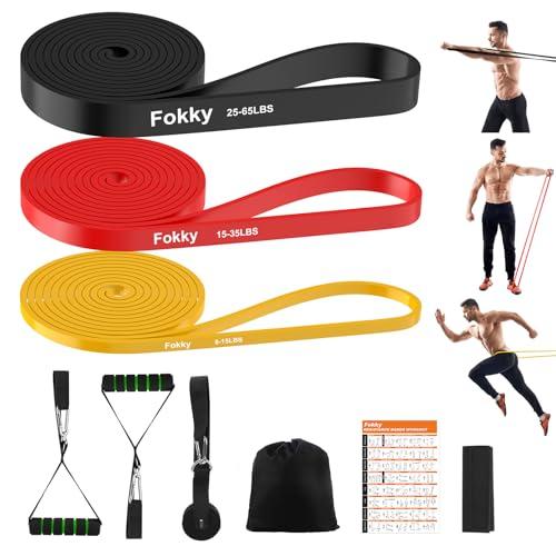 Fokky Elastici Fitness, 3 Elastici Fitness, di Fitness Elastiche Bande, Fascia Elastica Fitness di Resistenza Con Ancore di Porta, Elastici Fitness Uomo Donna per Stretching Pilates, Yoga, Squats