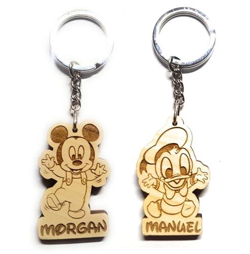 Portachiavi Personalizzato in Legno Topolino e Paperino