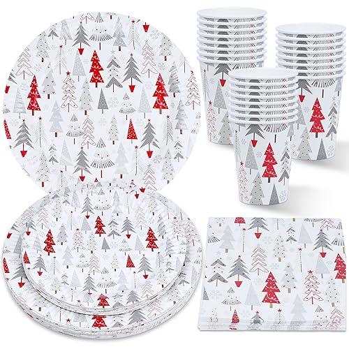 ZVK Piatti da carta, Tovaglioli di carta, Bicchiere di carta 96 pezzi Festa di Natale, Festa di Capodanno, kit di stoviglie per 24 persone
