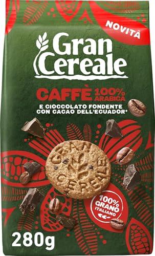 Gran Cereale, Biscotti Gran Cereale al Caffè, Biscotti Integrali e Ricchi di Fibre, con 100% Caffè Arabica e Pepite di Cioccolato Fondente, 280 g