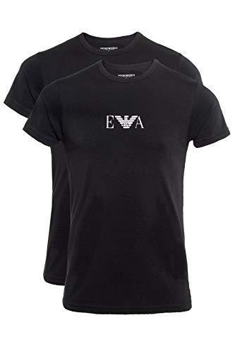 Emporio Armani Essential Monogram 2-pack T-shirt With Crew Neck, Maglietta Uomo, Nero Black Black, S