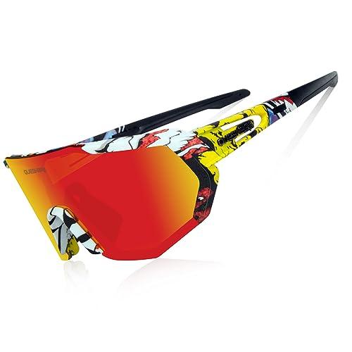 Queshark Polarizzati Anti-UV Occhiali da Ciclismo Bici MTB Intercambiabili per Sport Uomo Donna Guida Pesca Golf Baseball Corsa
