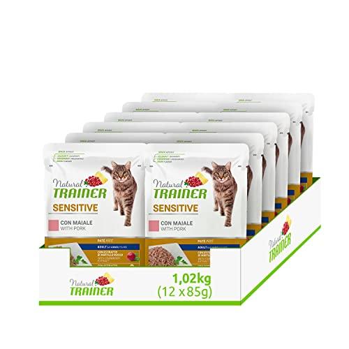 Natural Trainer Sensitive Adult Cibo Umido per Gatti con Maiale 12 buste x 85 g - 1020 gr