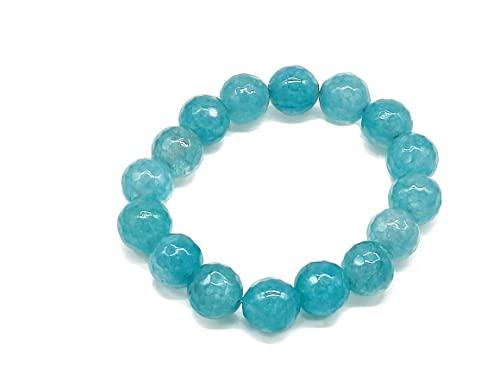 Bracciale in Agata Azzurra da 12 mm Donna, pietre dure naturali, elastico 19cm, Fatto a Mano