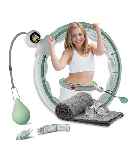 Hula Hoop Infinity Smart Hoop ponderato con contatore, 55,9-111,8 cm, 2 in 1, per addominali, fitness, messaggi, esercizi, anti-caduta, regolabili, colore verde caraibico