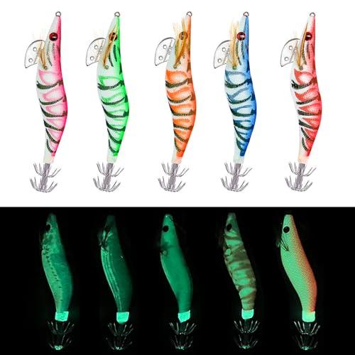 Set di 5 Esche per Gamberetti da Pesca Luminose per Calamari, Seppie e Altri Cefalopodi