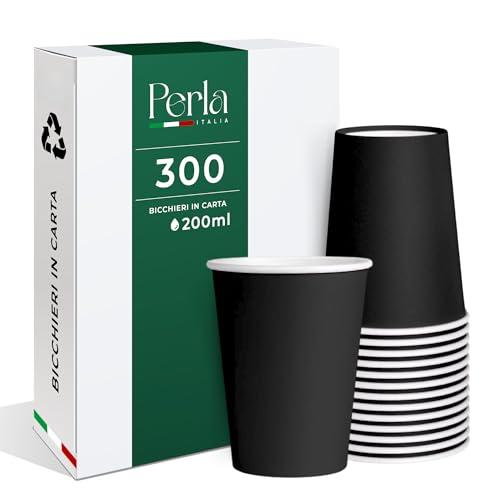 Perla - 300 Bicchieri in Carta da 200ml Ecologici Biodegradabili Monouso - Made in Italy (Nero)