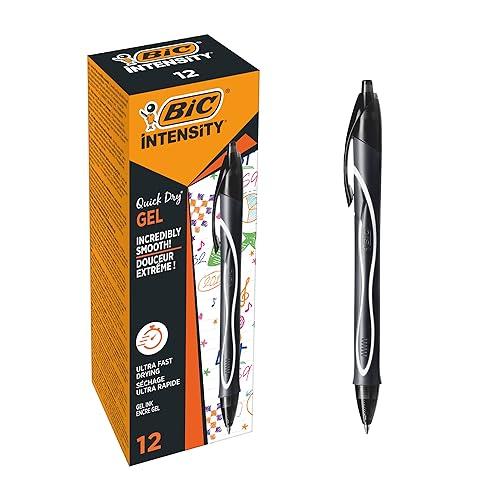 BIC Intensity Quick Dry, Penne Gel Nere, Punta Media 0,7mm, Inchiostro Scorrevole e Asciugatura Ultra-Rapida, 12 Unità