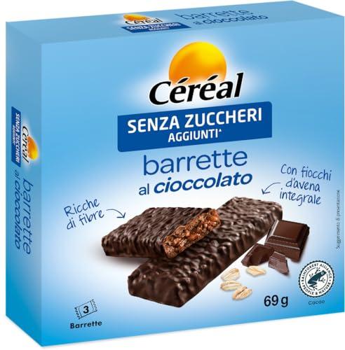 CÉRÉAL Barrette al Cioccolato Fondente, Senza zuccheri aggiunti, Con fiocchi di avena integrale, Snack al cioccolato ricco di fibre, Impatto ridotto sulla glicemia, Confezione da 3 barrette - 69g