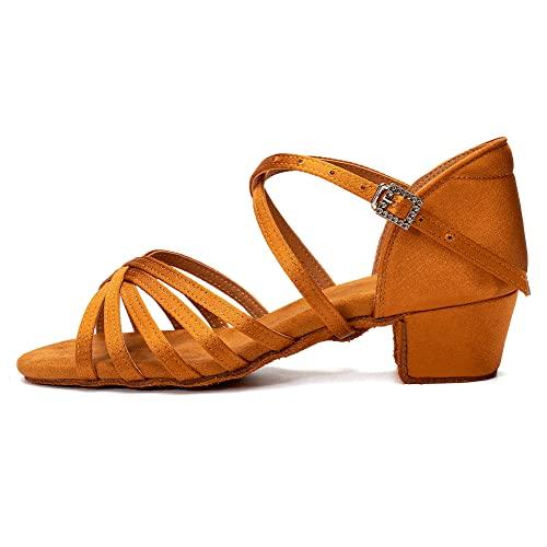 JUODVMP Scarpe da Ballo Latino Bambina Marroni con Tacco 3cm