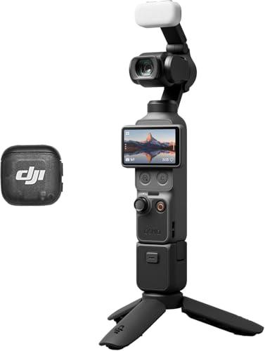 DJI Osmo Pocket 4 Combo Creator, videocamera stabilizzata tascabile per vlog, CMOS da 1″ e 4K/240fps, stabilizzazione a tre assi, zoom senza perdita 2×, 107GB di memoria integrata, Trasmettitore Mic 3