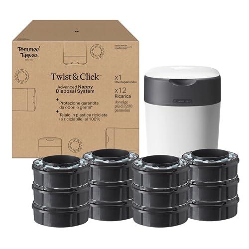 Tommee Tippee Starter Set Mangiapannolini Avanzato Twist And Click, Sistema Con 12 Ricariche Con Pellicola Greenfilm, Bianco